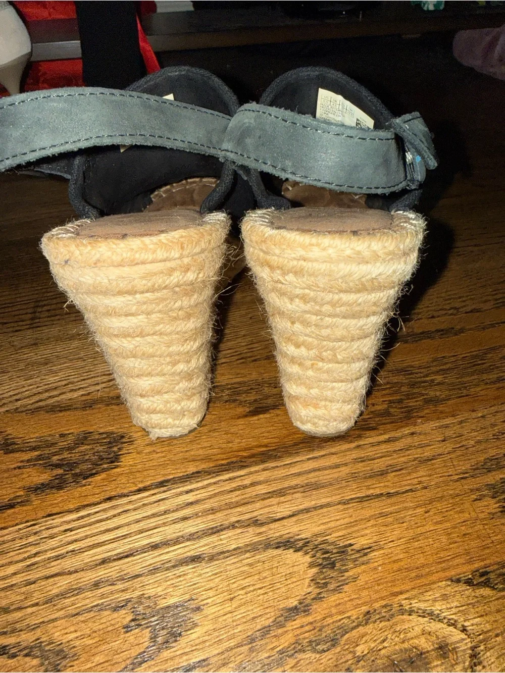 TOMS Black Canvas Espadrille Slingback Wedge Sandals